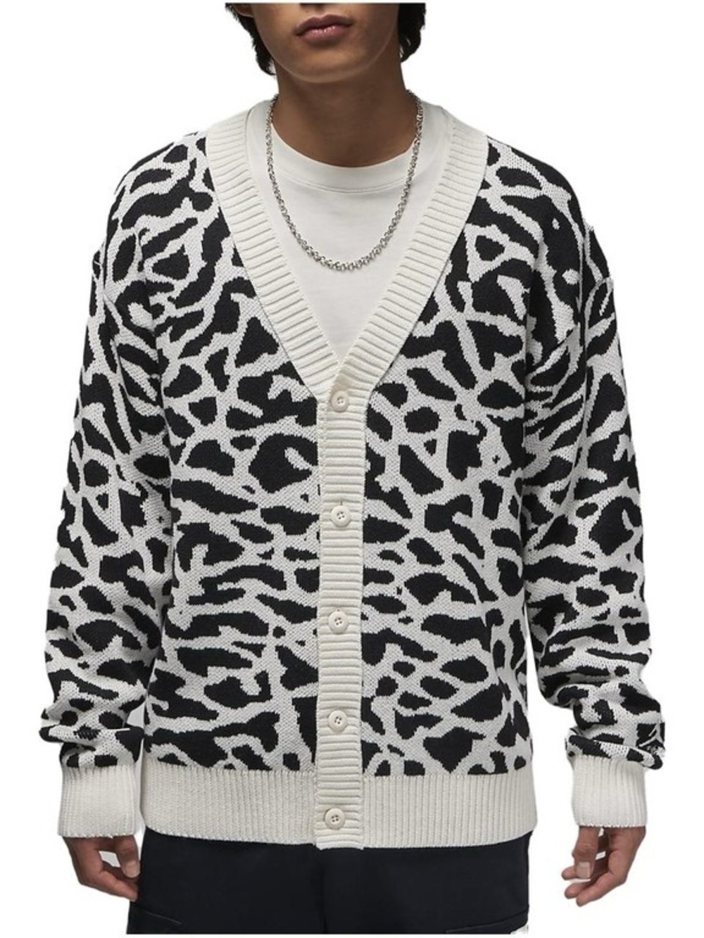 NEW NIKE JORDAN Flight Heritage Knit Cardigan Phantom White/Black Size Small